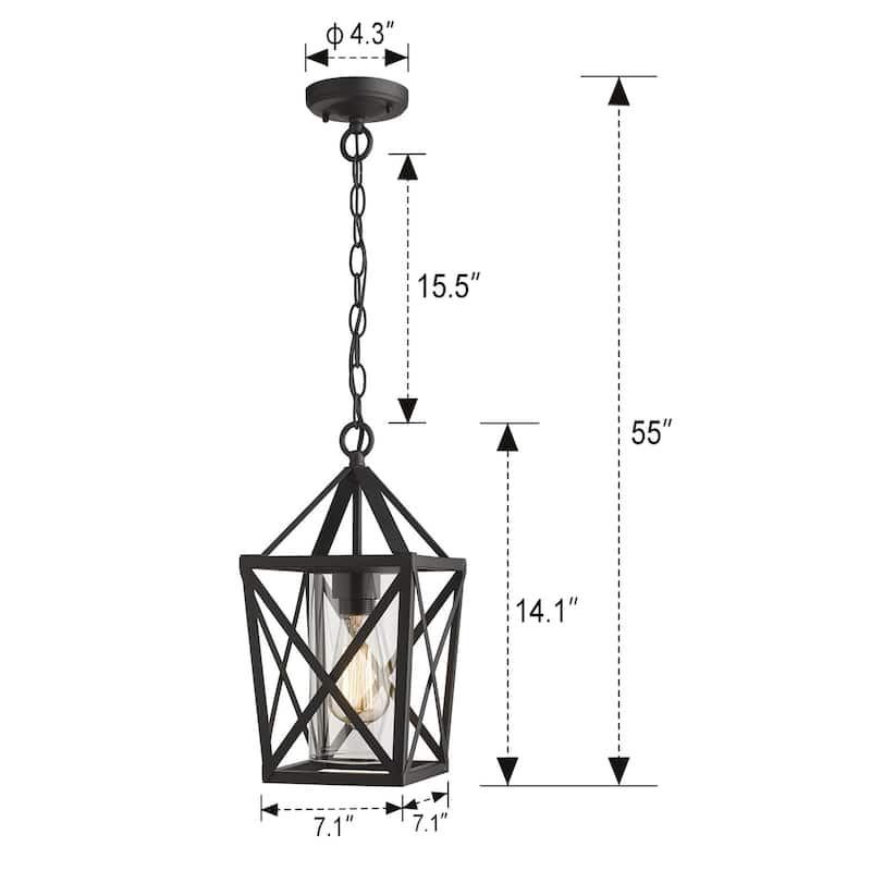 1-Light Outdoor Pendant Lights, Exterior Hanging Lantern in Black Finish with Clear Glass
