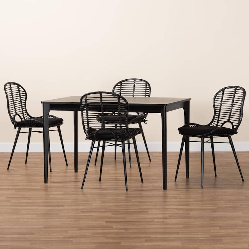 Brenna Modern Bohemian Finished Wood and Rattan Dining Set