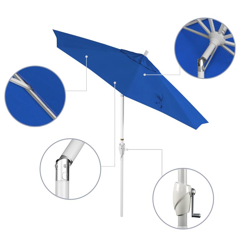 California Umbrella 7.5' Round Crank Lift, Push Button Tilt Aluminum Patio Umbrella, White Finish, Outdoor Rated Red Fabric