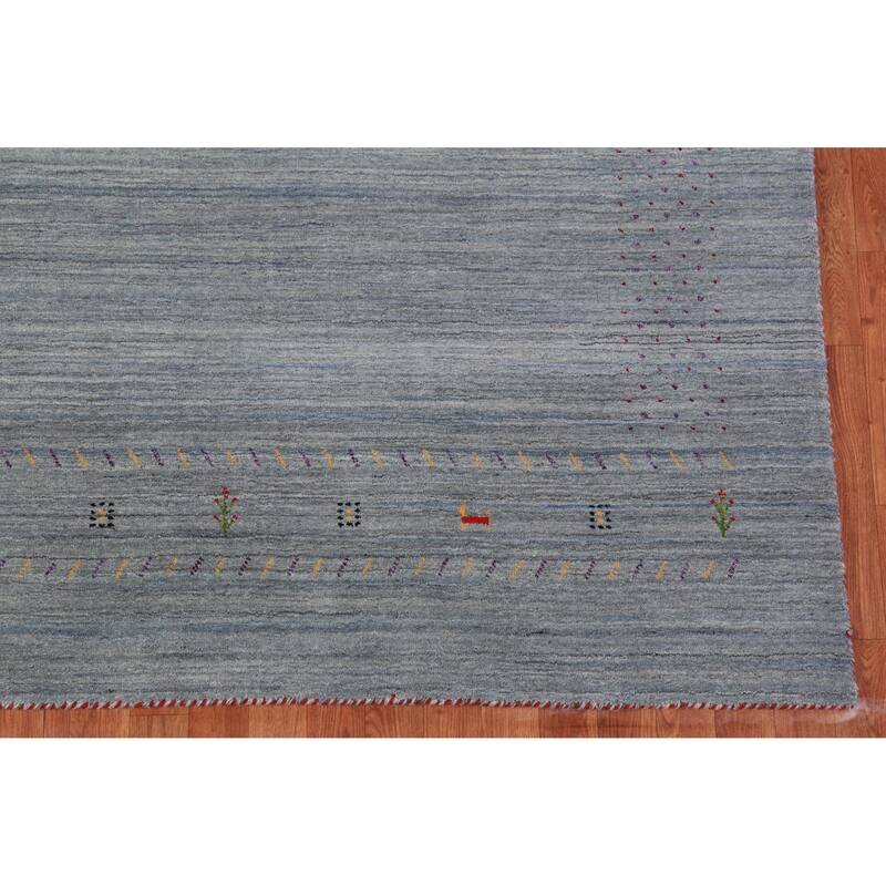 Hand Knotted Oriental 100% Wool Carpet Tribal Stripe Greys & Charcoal Gabbeh Area Rug - 8' 4'' X 5' 11''