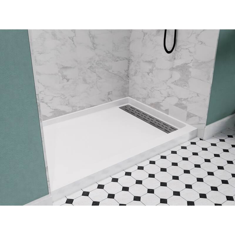 Alexander 60 in. L x 32 in. W Alcove Shower Pan Base with Right Drain in Glossy White Marine Acrylic