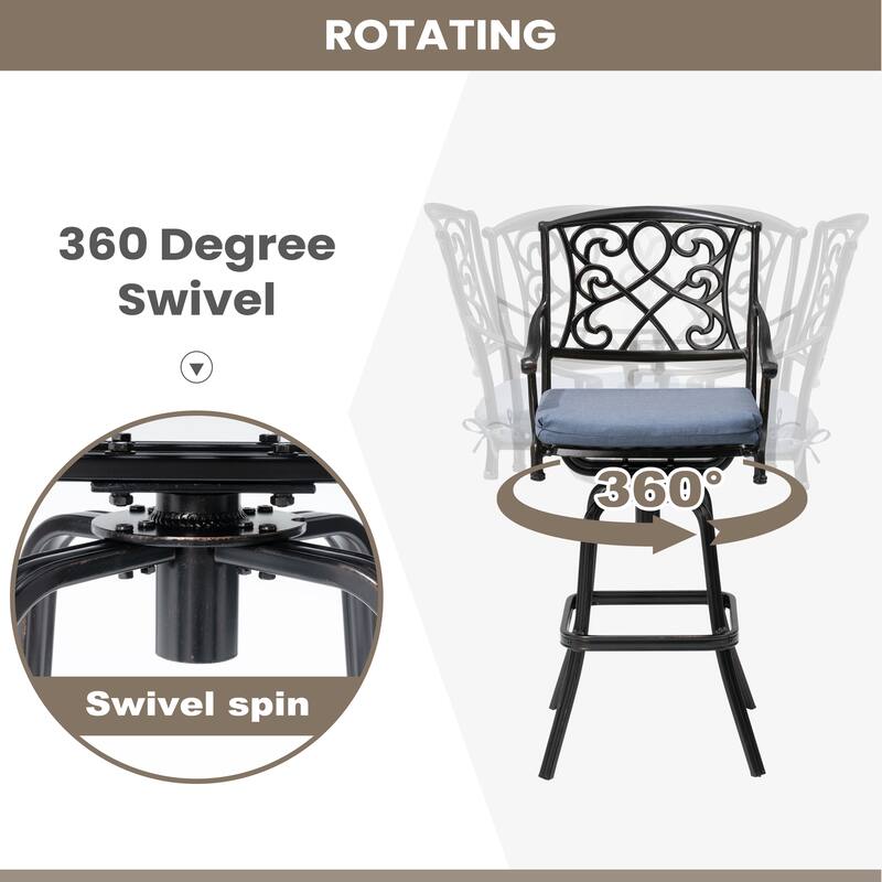 Outdoor Patio Aluminum Swivel Bar Stool with Sunbrella Cushion