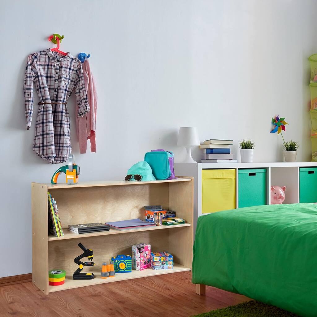 RRI Goods 2-Shelf Montessori Bookshelf, 46.75" W Horizontal Bookshelves for Toddlers, Wooden Kid Storage Organizer