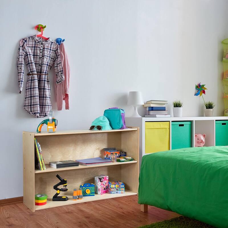 RRI Goods 2 Shelf Montessori Horizontal Bookcase with Wheels, Wooden BookShelf Organizer Kids Supplies Storage Unit