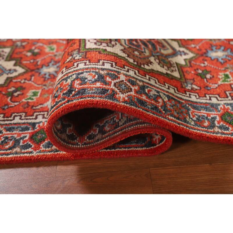 Geometric Heriz Indian Runner Rug Hand-knotted Wool Carpet - 2'7"x 8'0"