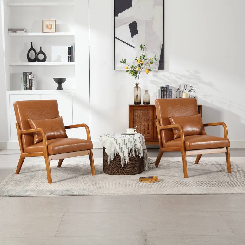 Light Brown Modern 23.2" Accent Chair with Pillow - Light Brown