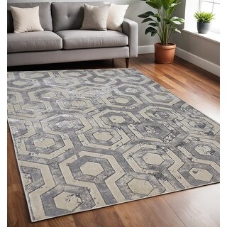 HomeRoots 5' X 8' Gray Abstract Non Skid Area Rug - 5' x 8' - Bed Bath ...