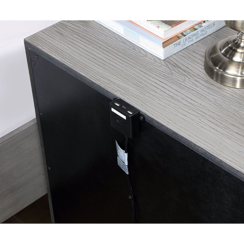 Nightstand Bedroom 1pc Nightstand Solid wood Bar Handles 3-Drawers bedside Table Metal Bracket Legs USB Ports