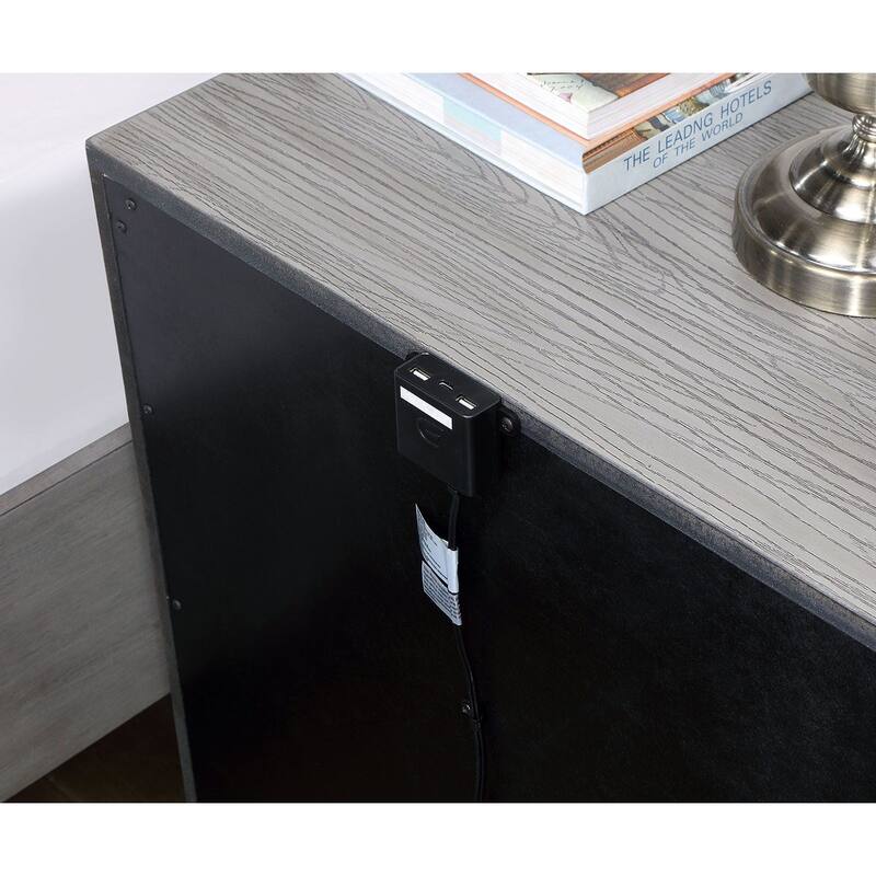 Nightstand with USB Ports, Sofa Side Table with 2 Drawers, Coffee Table with Solid Wood Handles and Metal Legs