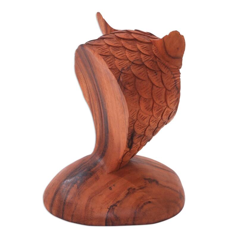 Novica Handmade Owl Bust Wood Sculpture