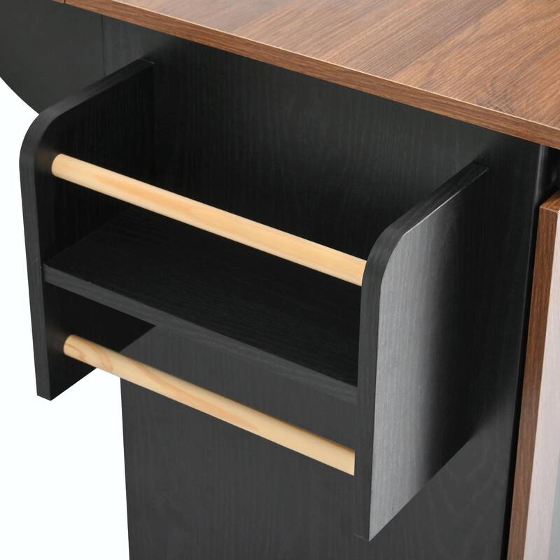 55.5" Farmhouse Kitchen Island with Drop Leaf, Barn Door Storage, Power Outlet
