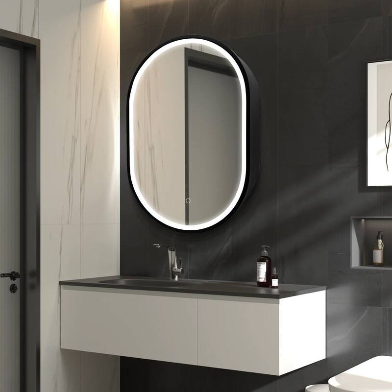 Alvana LED Black framed Wall mount Medicine Cabinet with Mirror Anti-fog function with 3 colors light