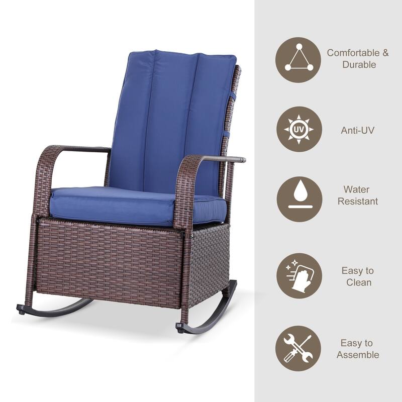 Outsunny Outdoor Wicker Rattan Recliner Rocking Cushioned Chair with Footrest & 135 Degrees of Comfort