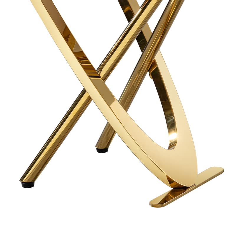 Marble Pattern MDF Top Side End Table with Gold Stainless Steel Base - Square Shape