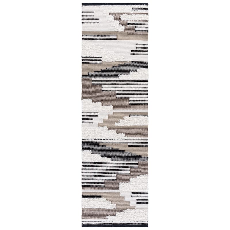 SAFAVIEH Handmade Kenya Jozefa Southwestern Rustic Wool Rug - 2'3" x 8' Runner - Black/Ivory