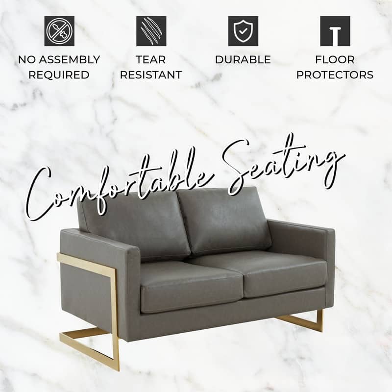 Lincoln Modern 2-Seater Leather Plush Cushion Loveseat in Metal Frame for Living Room Small Spaces Home Office