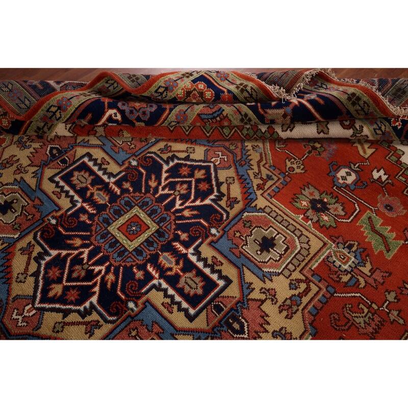 Orange Heriz Serapi Indian Area Rug Handmade Wool Carpet - 9'1"x 11'9"