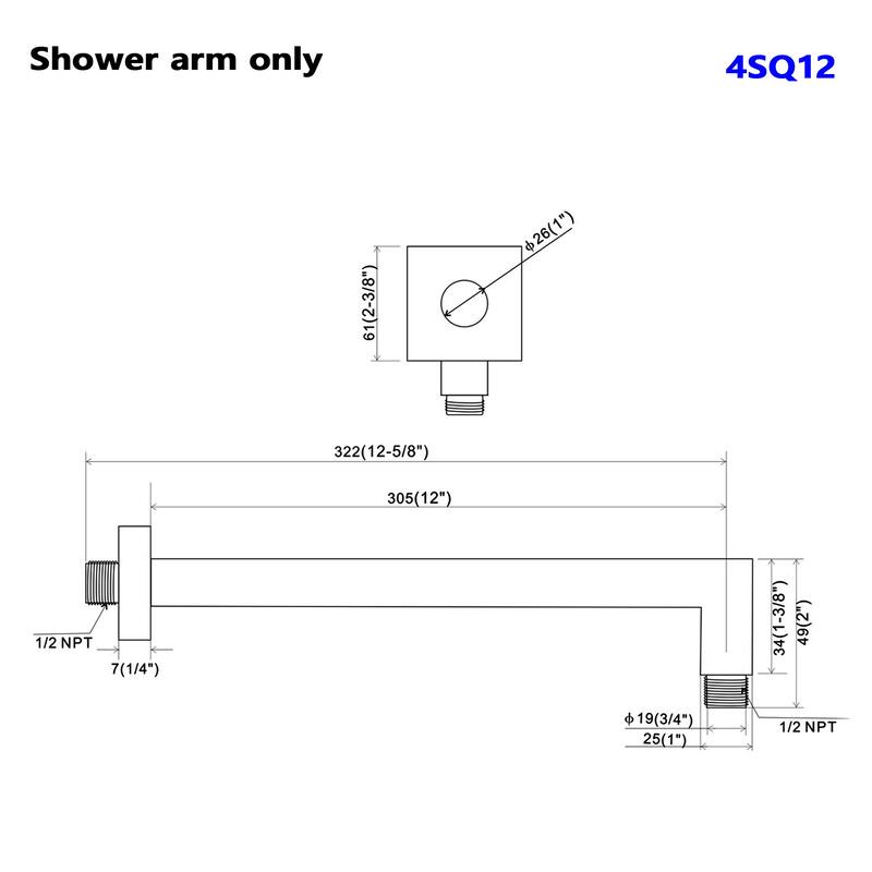 Topcraft Stainless Steel Wall Mounted Shower Arm