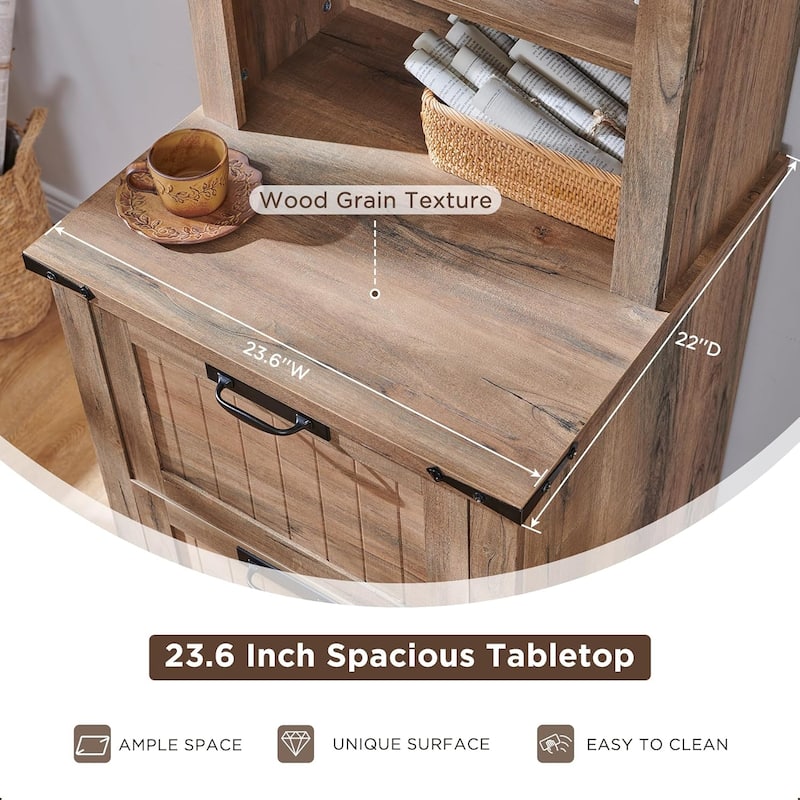72" Tall Farmhouse Bookcase, Rustic Wood Bookshlef for Home Office
