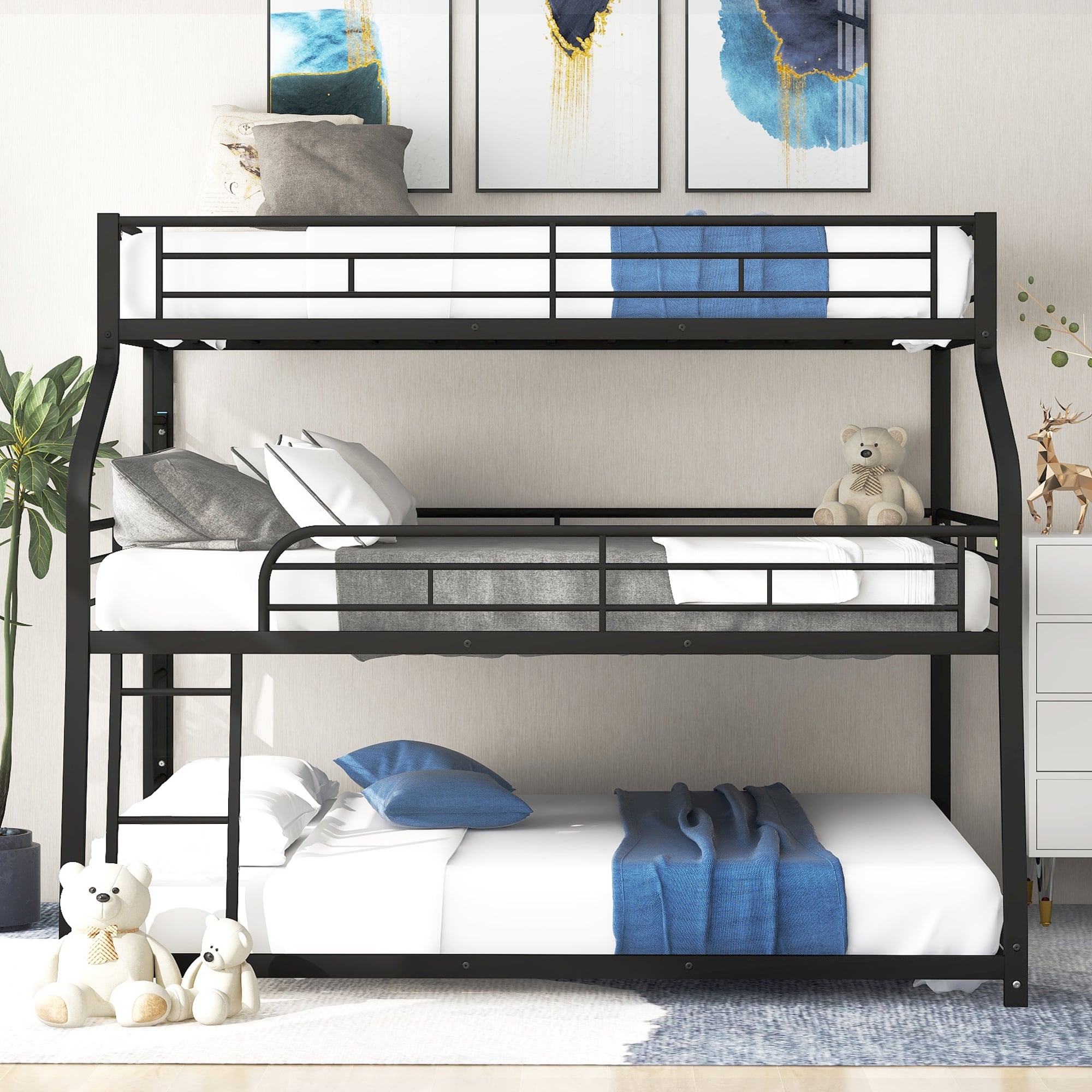 Modern Style Twin XL/Full XL/Queen Triple Bunk Bed with Long and Short