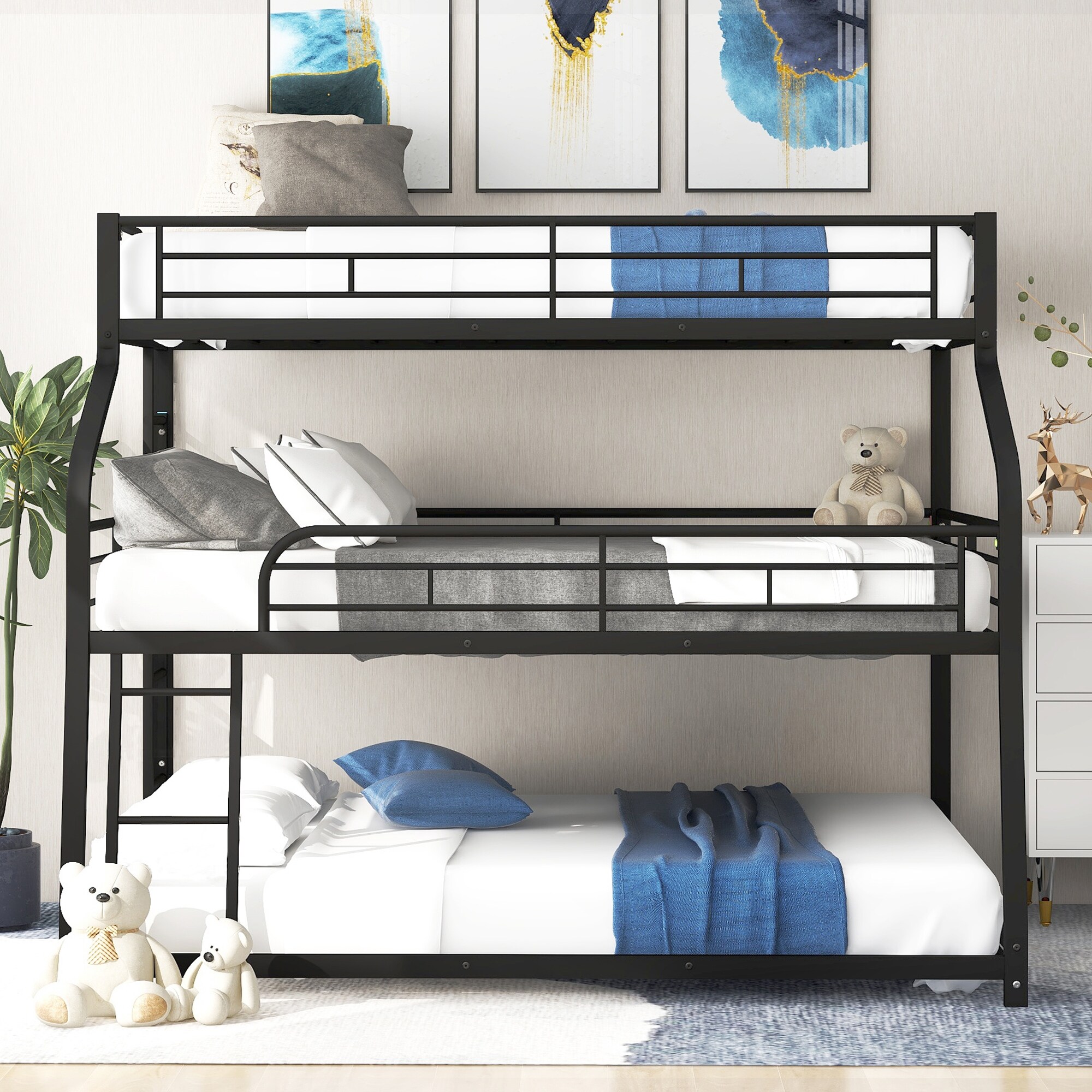 Triple bunk bed clearance queen full twin