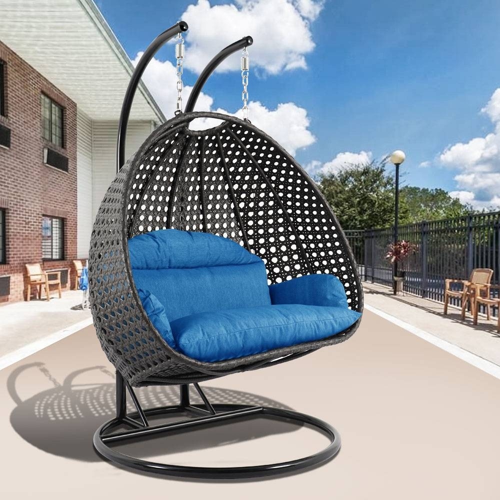 Outdoor Patio 2 Person Hanging Egg Swing Chair with Metal Stand Handcrafted Wicker Breathable Cushion On Sale Bed Bath Beyond 31436204