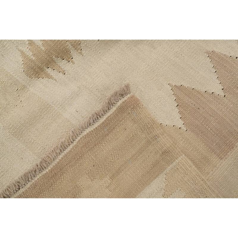 Hand Woven Oriental 100% Wool Carpet Southwestern Tribal Beige & Ivories Kilim Area Rug - 9' 9'' X 8' 1''
