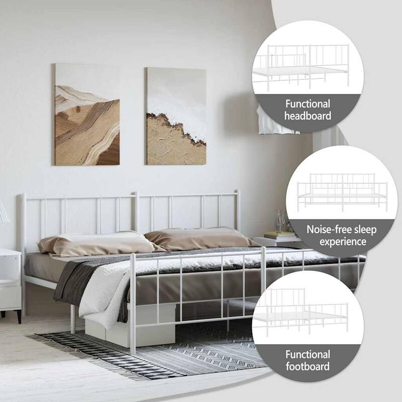 vidaXL Metal Bed Frame with Headboard, No Mattress