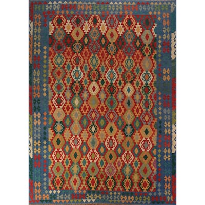 Kilim Oriental Area Rug Hand-Woven Bedroom Wool Carpet - 8'9"x 11'10"