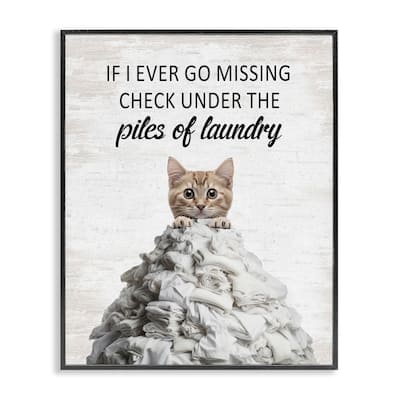 Stupell Piles Of Laundry Cat Framed Giclee Art Design By Lettered and Lined
