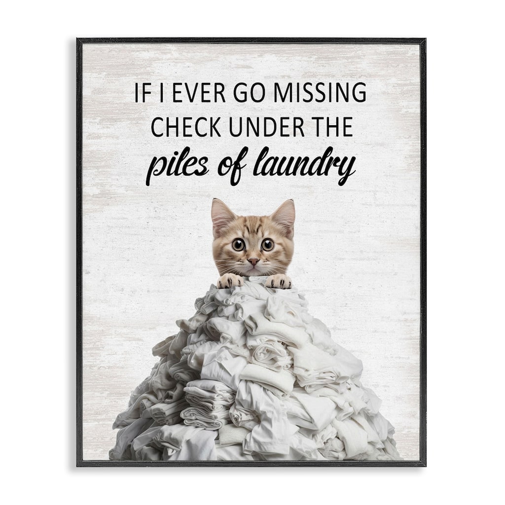 Stupell Piles Of Laundry Cat Framed Giclee Art Design By Lettered and Lined