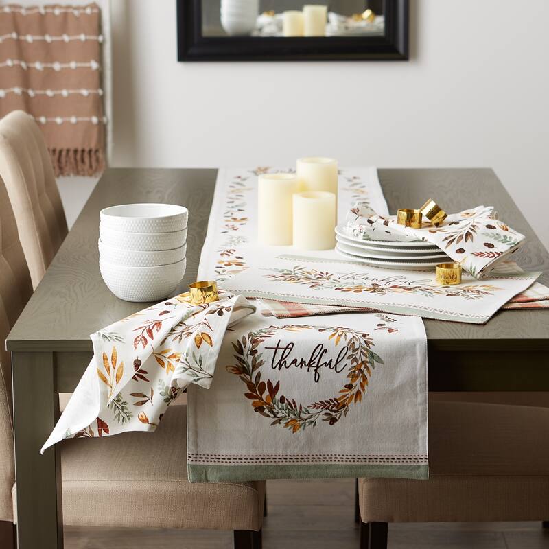 DII Thankful Autumn Wreath Reversible Embellished Table Runner