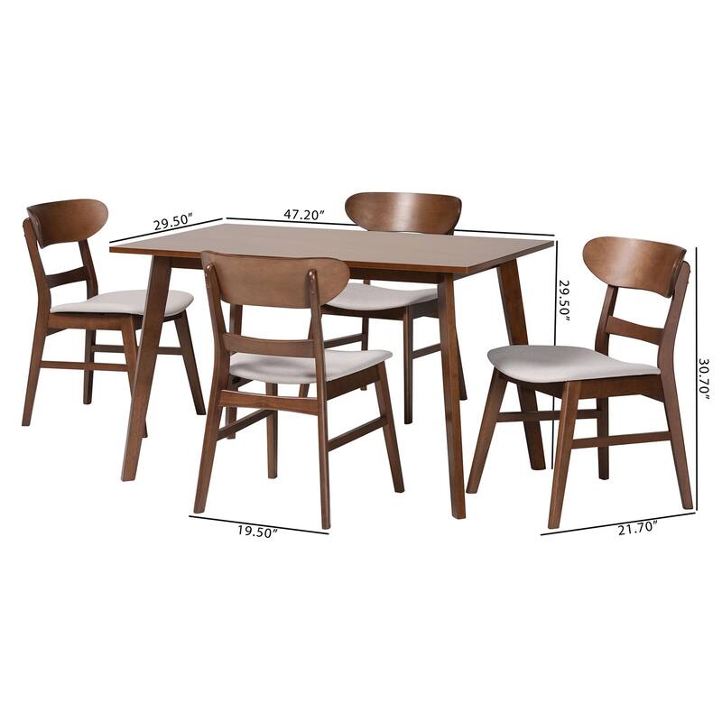 Fremont Wood 5-Piece Dining Set - Mid-Century Modern Table with Matching Chairs for Dining Room or Kitchen