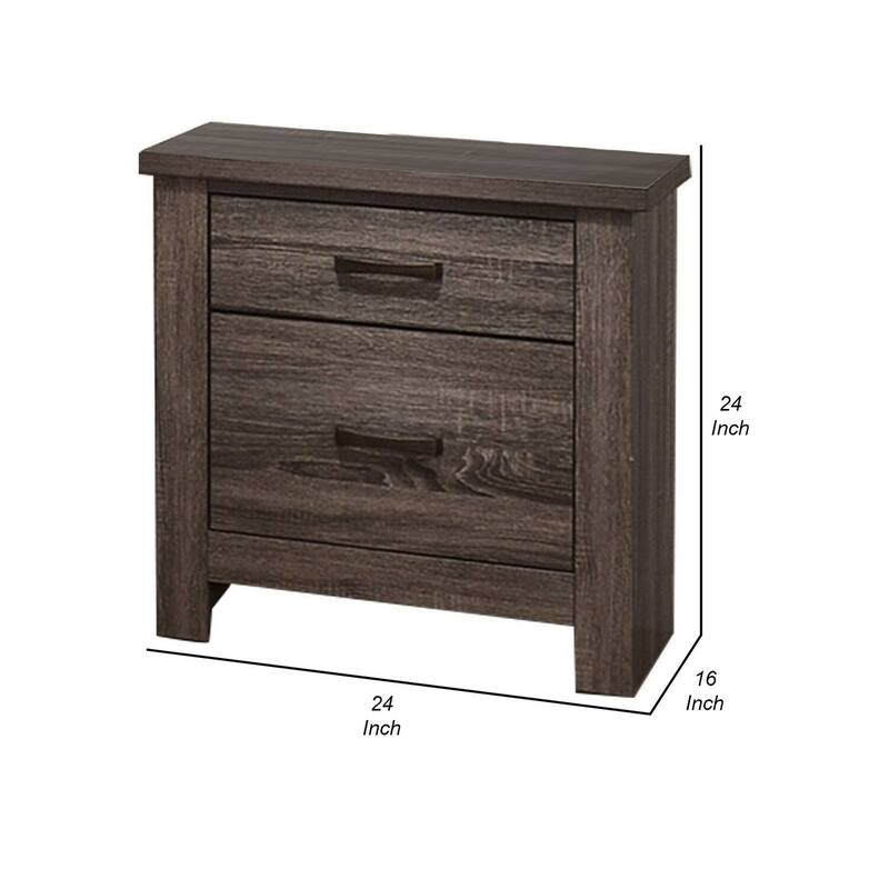 Oak Gray 2 Drawer 16 in. W Nightstand with Bar Metal Handles