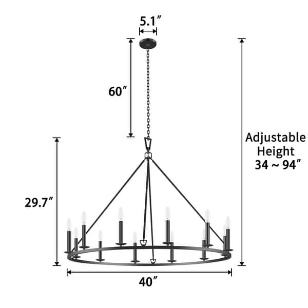 dimension image slide 0 of 2, KAWOTI 12 - Light Dimmable Wagon Wheel Chandelier