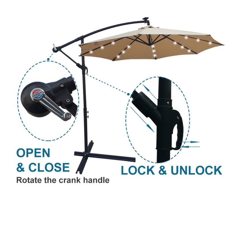 Tan 10 ft Outdoor Patio Umbrella Solar Powered LED Lighted