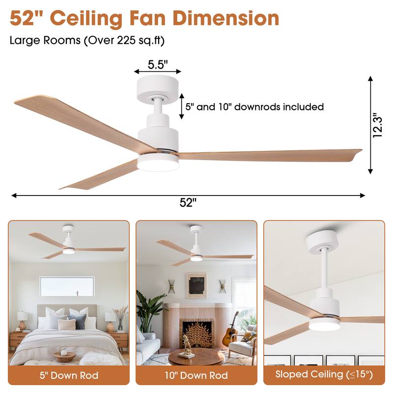 52" Farmhouse White ABS Integrated LED Indoor Ceiling Fan with Light and Remote
