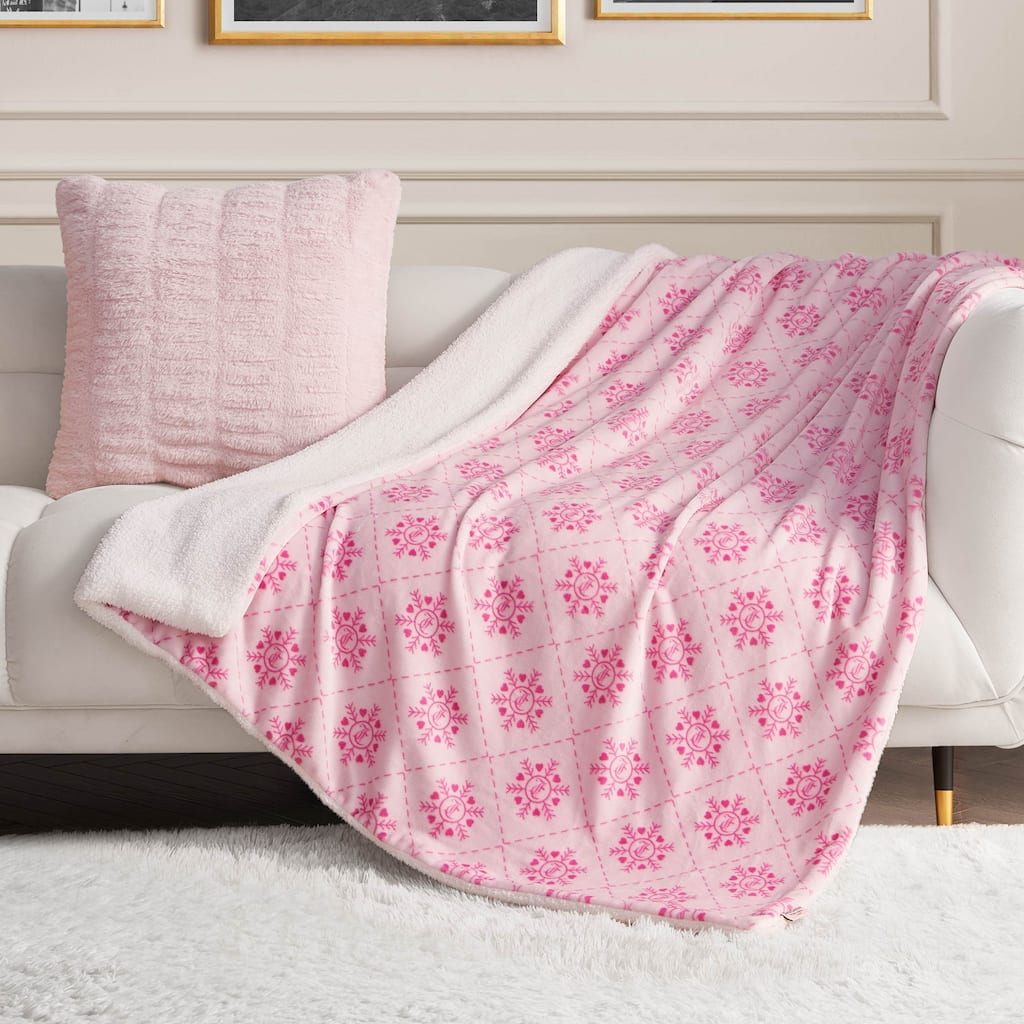 Juicy Couture Plush Reversible Sherpa Throw Blanket