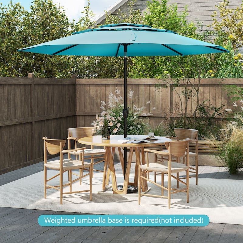 10 Ft Patio Umbrella with Crank and Tilt Vented Polyester Canopy for Backyard and Pool Shade
