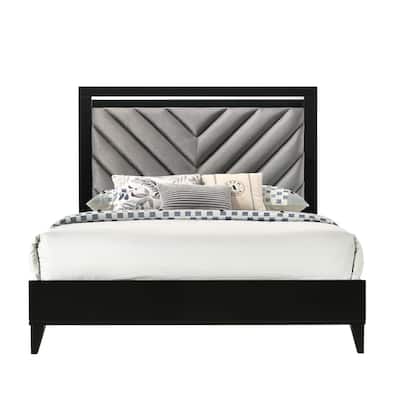 Majestic Black Queen Bed with Velvety Headboard