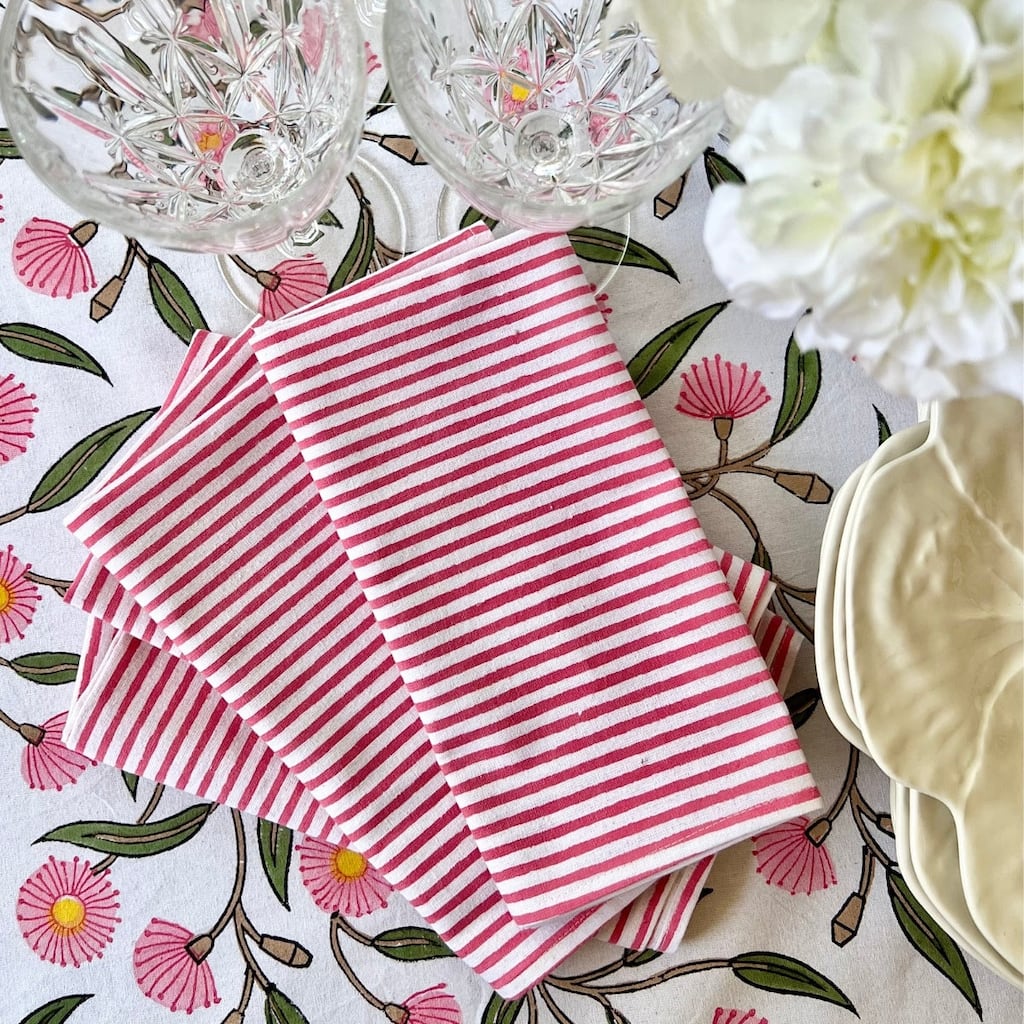 Pink table napkins - set of 4- Striped