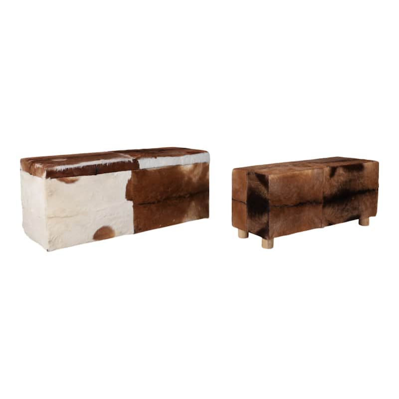Leather Ottomans Footrests Finish Boho Style (Set of 2) - 21" Ivory