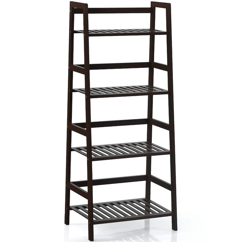 4-Tier Bamboo Ladder Shelf Plant Flower Display Stand - Dark Brown