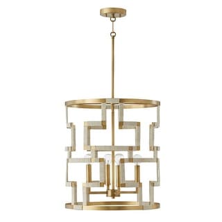 Hala 18.25" 4-light Patinaed Brass/ Bleached Natural Jute Foyer Pendant