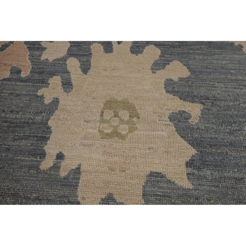 Vegetable Dye Oushak Turkish Area Rug Hand-Knotted Blue Wool Carpet - 9'2"x 11'9"