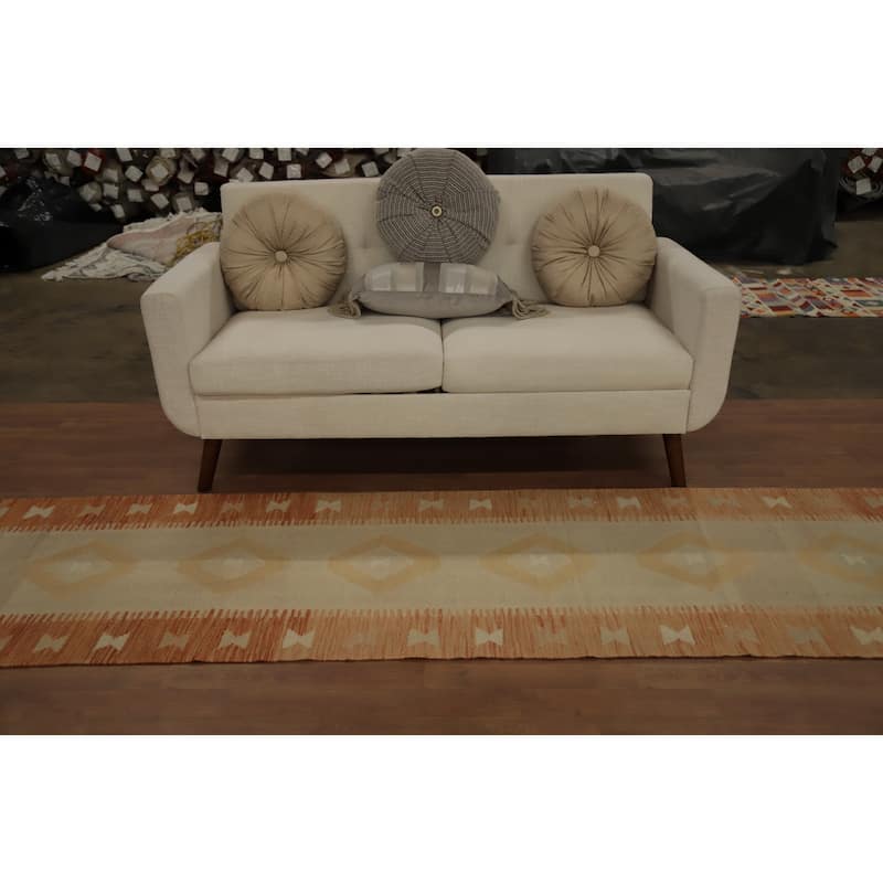 Hand Woven Oriental 100% Wool Carpet Southwestern Tribal Brown Kilim Runner Rug - 12' 0'' X 2' 8''