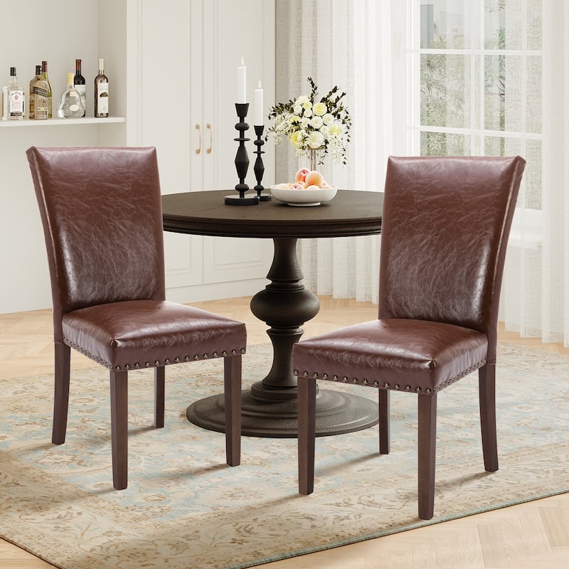 RENEWLINE Dining Chairs, Fabric with Nailhead Trim and Wood Legs - Set of 2 - L-LightBrown