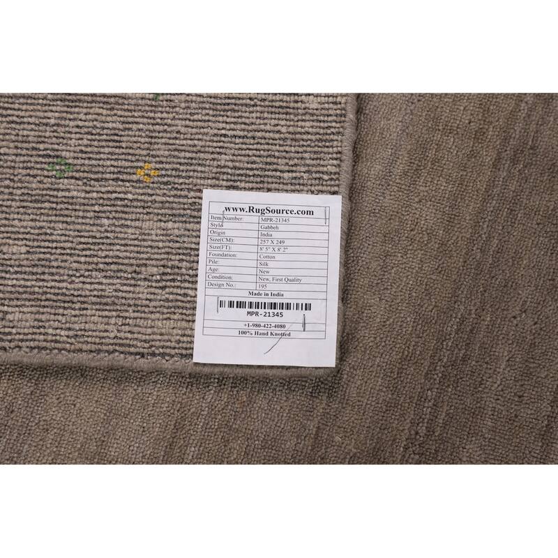 Earth Tone Gabbeh Indian Square Area Rug Silk Carpet - 8'2" X 8'5"