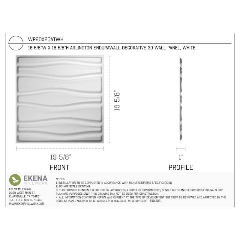 19 5/8"W x 19 5/8"H Arlington EnduraWall Decorative 3D Wall Panel