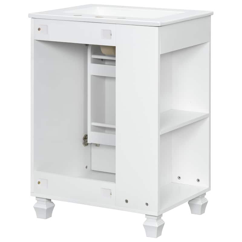 24" Single Sink Bathroom Vanity Cabinet with Side Open Storage Shelves